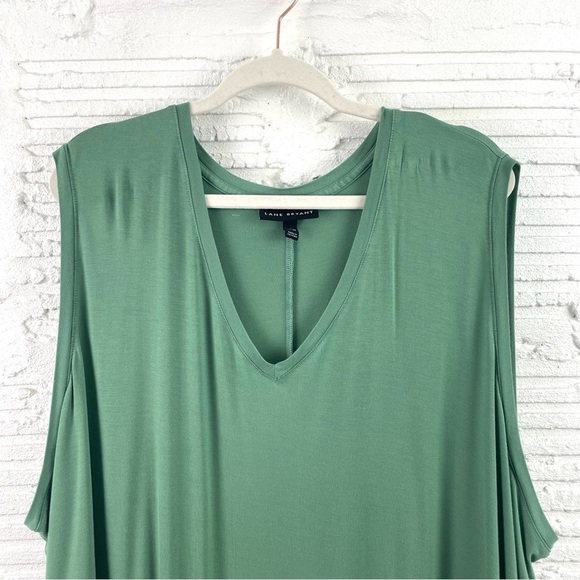 Lane Bryant Flowy V-Neck Sleeveless Green Gathered Hem Maxi Dress Size 34/36 - Picture 2 of 12